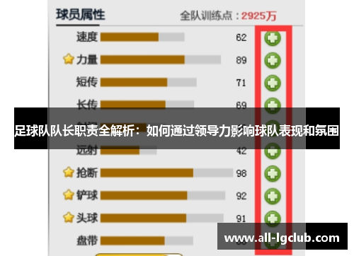 足球队队长职责全解析:如何通过领导力影响球队表现和氛围 足球队队长职责全解析:如何通过领导力影响球队表现和氛围