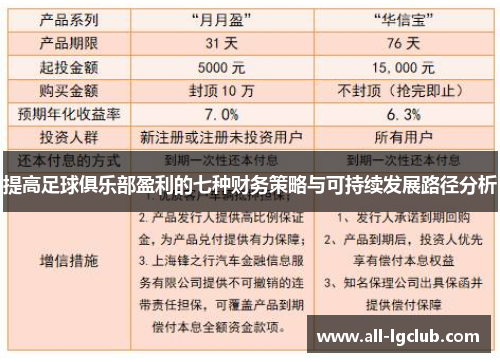 提高足球俱乐部盈利的七种财务策略与可持续发展路径分析