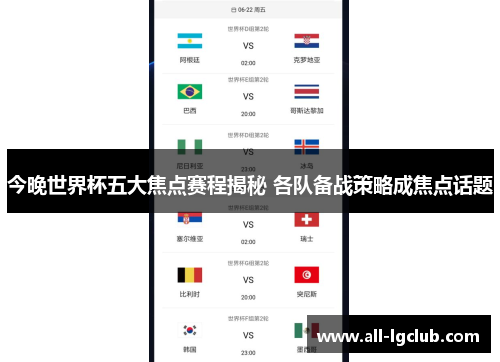 今晚世界杯五大焦点赛程揭秘 各队备战策略成焦点话题
