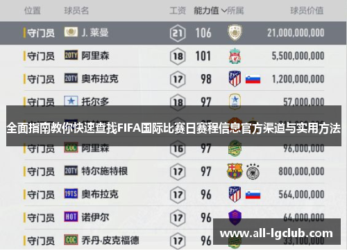 全面指南教你快速查找FIFA国际比赛日赛程信息官方渠道与实用方法