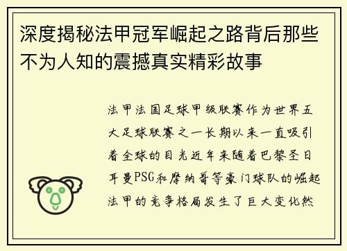 深度揭秘法甲冠军崛起之路背后那些不为人知的震撼真实精彩故事